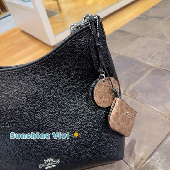 NWT Coach Laurel Large Shoulder Bag With Mirror Charm And Pouch CBI93 Black Tan - Picture 4 of 10